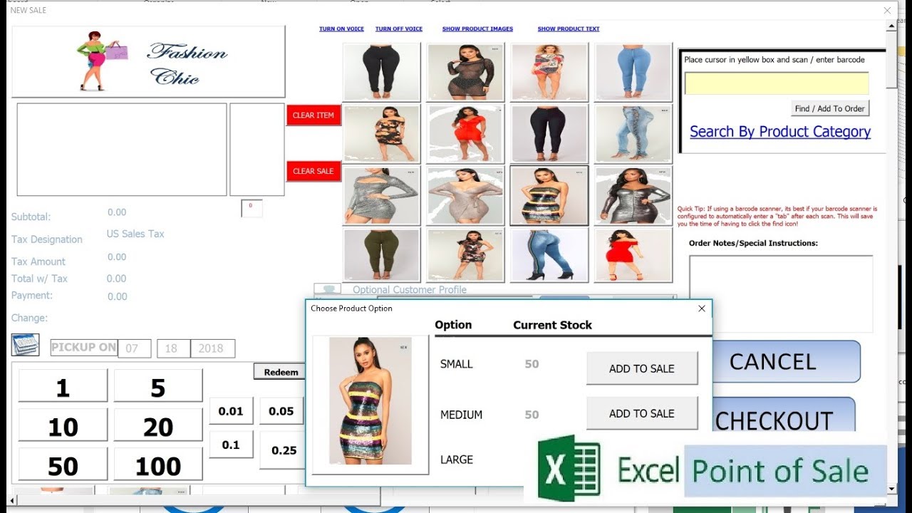 Point of sale system using excel
